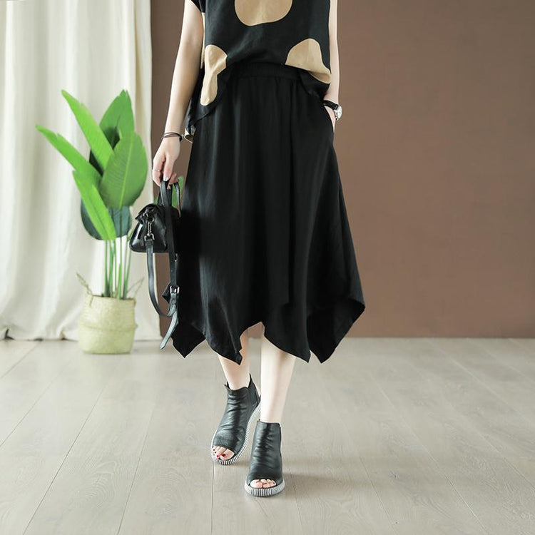 Handmade asymmetric Cotton black skirt summer - Omychic