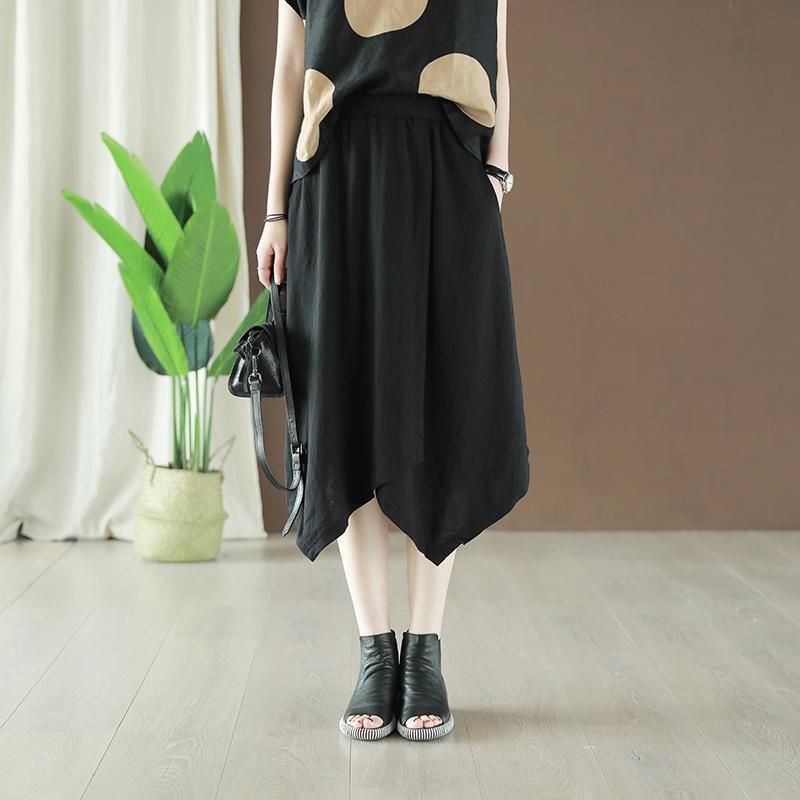 Handmade asymmetric Cotton black skirt summer - Omychic