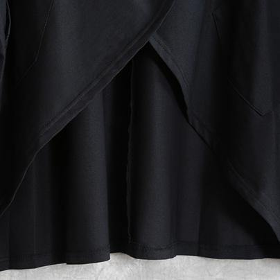 Handmade asymmetric pockets cotton Long Shirts pattern black shirts summer - Omychic