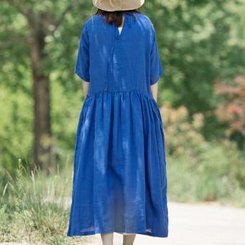 Handmade big hem linen Wardrobes Photography blue Dresses summer - Omychic