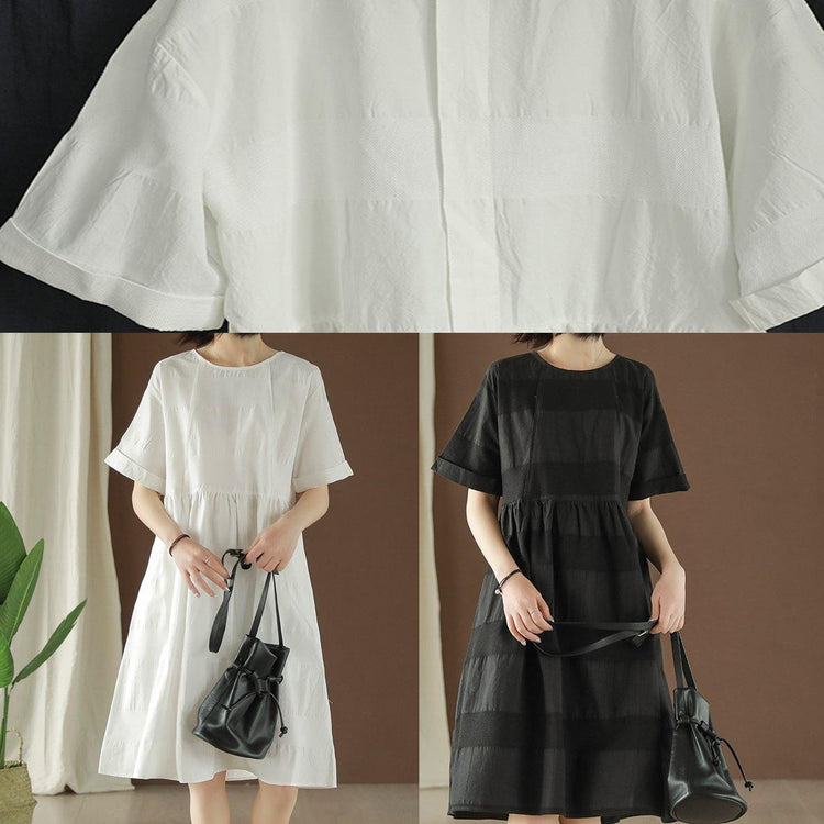 Handmade black Cotton dresses o neck pockets Plus Size summer Dresses - Omychic