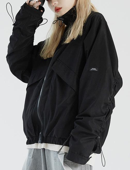Handmade black Plus Size short coat Sleeve stand collar thick jackets - Omychic