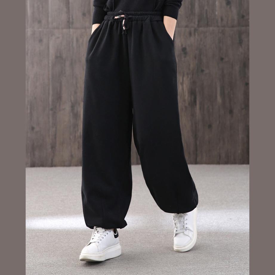 Handmade black jumpsuit pants unique drawstring trousers elastic waist Work pant - Omychic