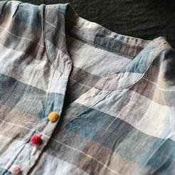 Handmade box top Organic Summer V-Neck Button Retro Linen Blouse - Omychic
