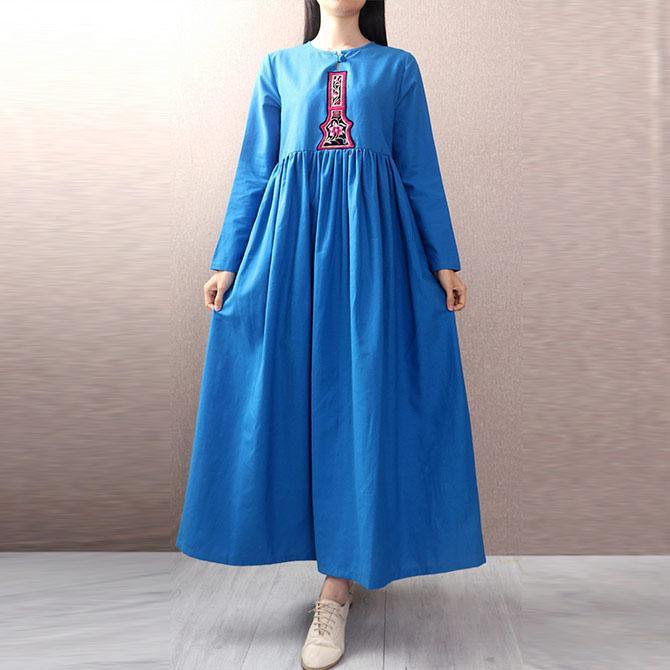 Handmade o neck cotton Robes Wardrobes blue Dress autumn - Omychic