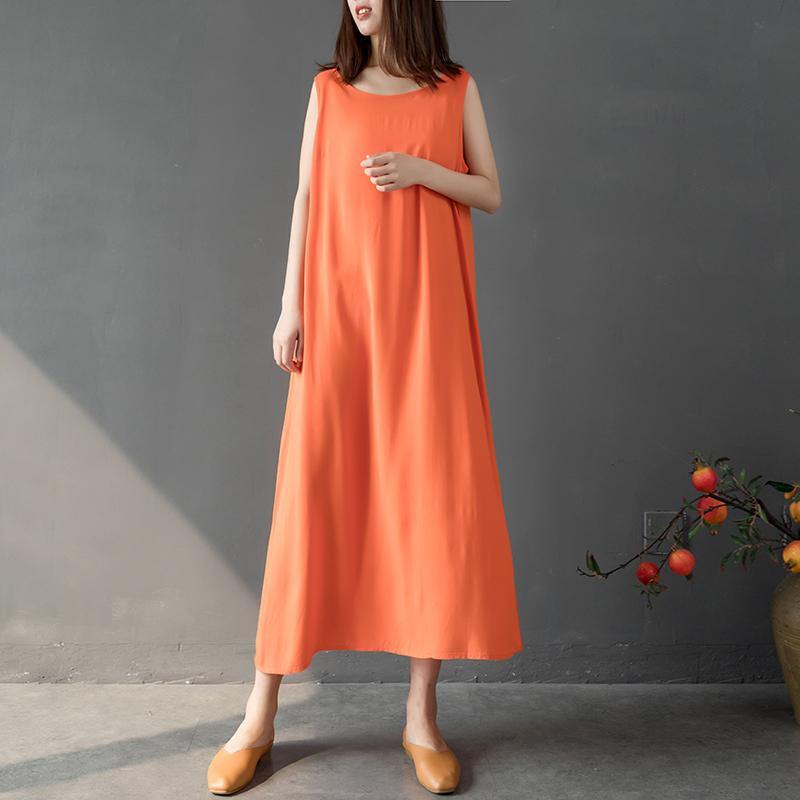 Handmade o neck cotton clothes For Women Shirts orange long Dress summer - Omychic
