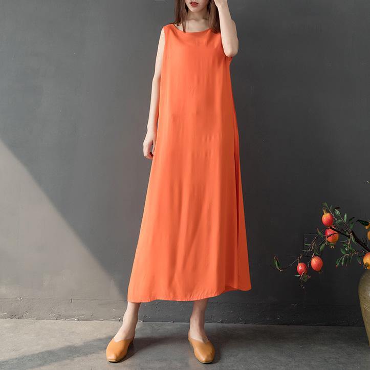 Handmade o neck cotton clothes For Women Shirts orange long Dress summer - Omychic