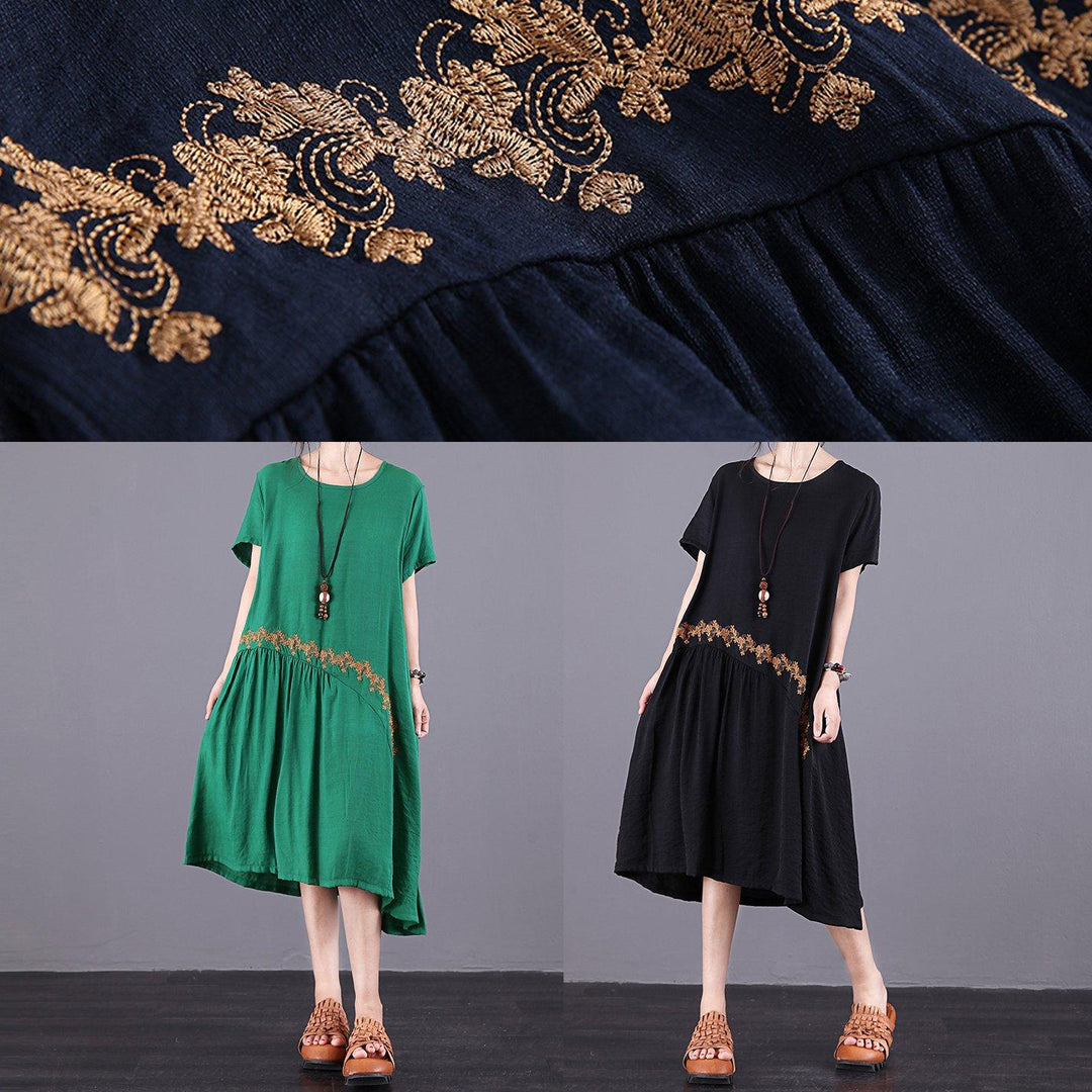 Handmade o neck patchwork chiffon Robes Women Shape black embroidery Robe Dress Summer - Omychic