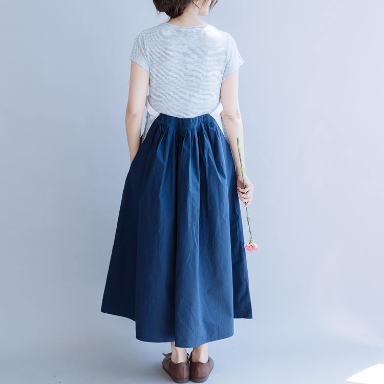 Handmade o neck patchwork cotton linen dress Shirts navy Dresses summer - Omychic