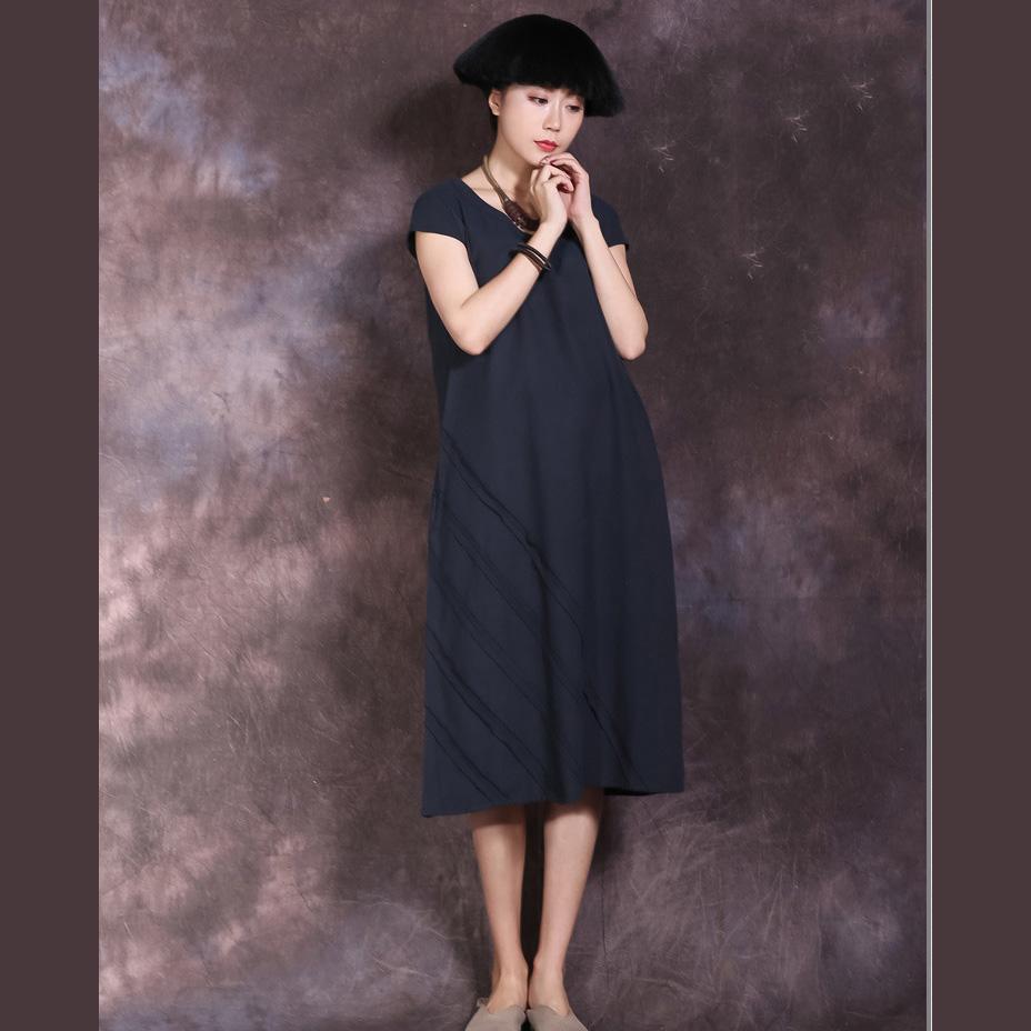 Handmade o neck short sleeve Cotton Wardrobes Catwalk black Dresses summer - Omychic