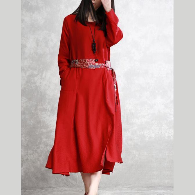 Handmade o neck silk clothes For Women Vintage Sleeve red Maxi Dresses spring - Omychic