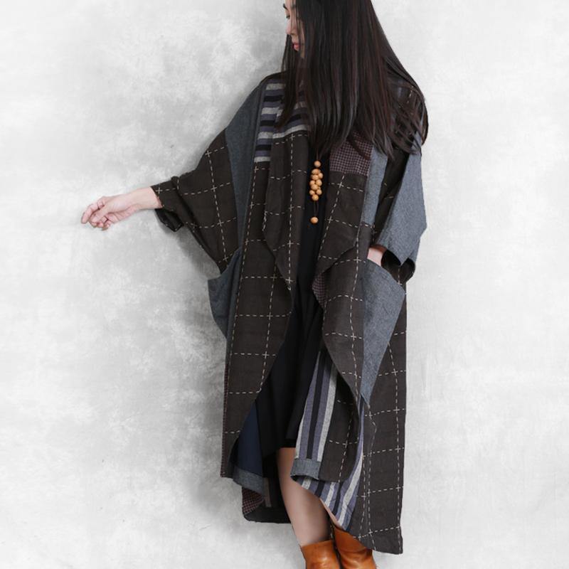 Handmade plaid top quality coats women blouses design Batwing Sleeve pockets fall coats - Omychic