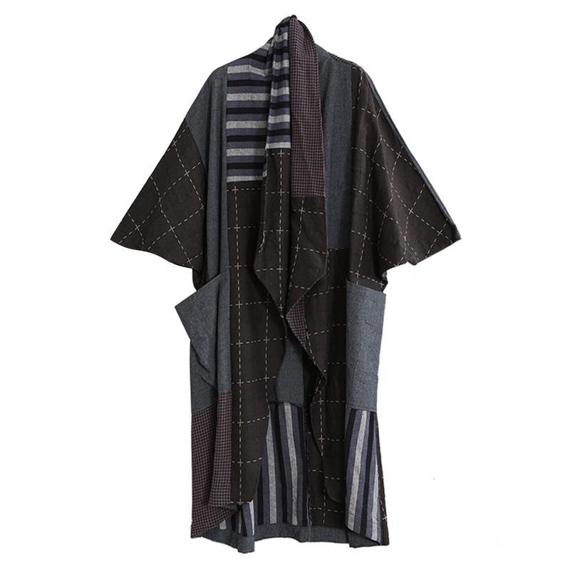 Handmade plaid top quality coats women blouses design Batwing Sleeve pockets fall coats - Omychic