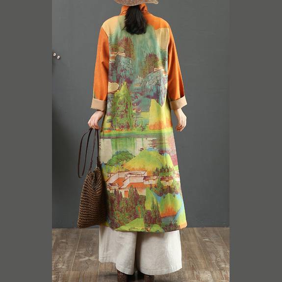 Handmade prints cotton high neck tunic top Inspiration orange long Dresses - Omychic