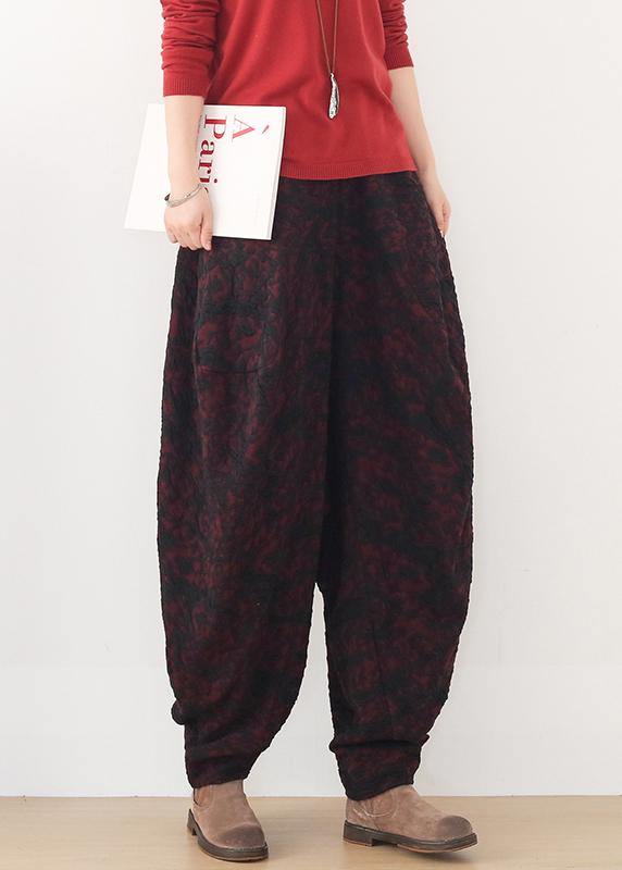 Handmade red harem pantspants slim spring Jacquard design wild trousers - Omychic