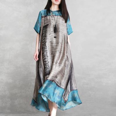 Handmade silk  Robes plus size Vintage Loose Irregular Short Sleeve Dress - Omychic