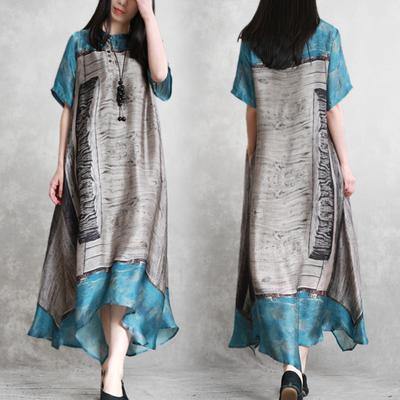 Handmade silk  Robes plus size Vintage Loose Irregular Short Sleeve Dress - Omychic