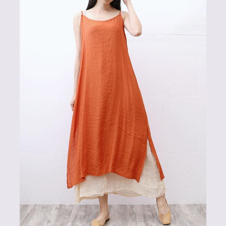 Handmade sleeveless cotton Long Shirts Fashion Ideas orange Maxi Dress summer - Omychic