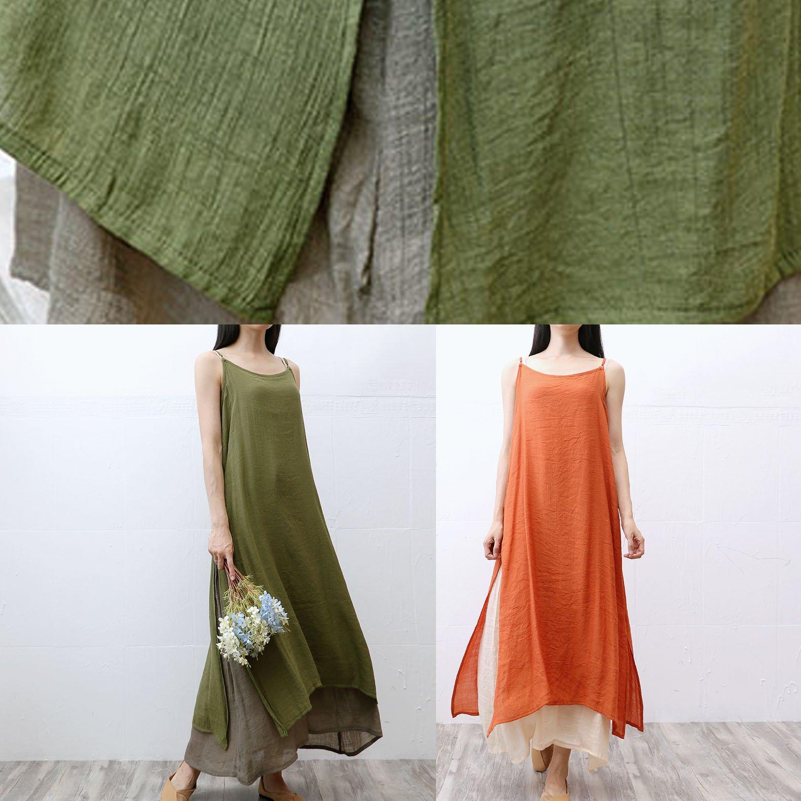 Handmade sleeveless cotton Long Shirts Fashion Ideas orange Maxi Dress summer - Omychic