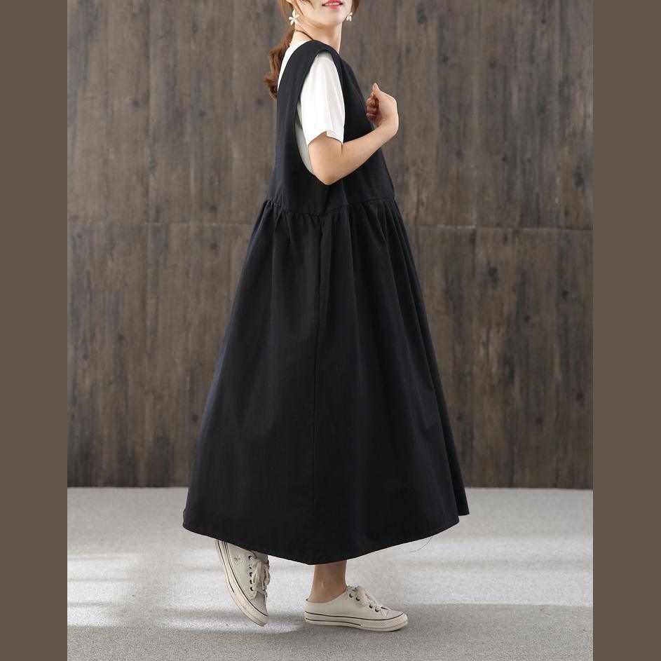 Handmade v neck sleeveless fall quilting dresses Shirts black Maxi Dress - Omychic