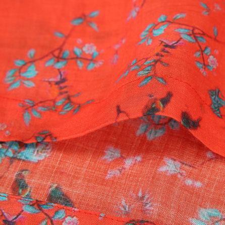 Handmade v neck tie waist linen Robes Inspiration orange print Dresses fall - Omychic