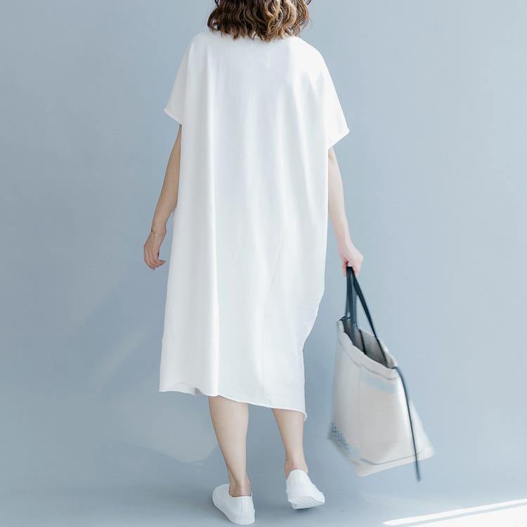 Handmade White Cotton Dress Women Catwalk O Neck Robe Dresses ( Limited Stock) - Omychic
