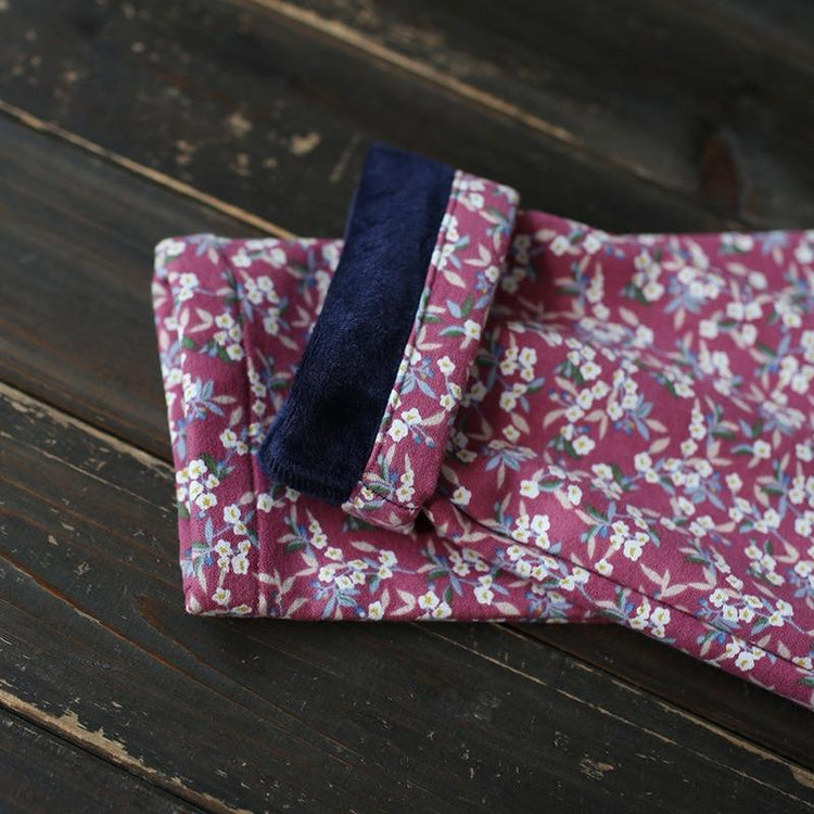 Women Loose Printed Stand Collar Dress Ladies Vintage Print Fleece Dresses Female 2020 Autumn Winter Dress - Omychic