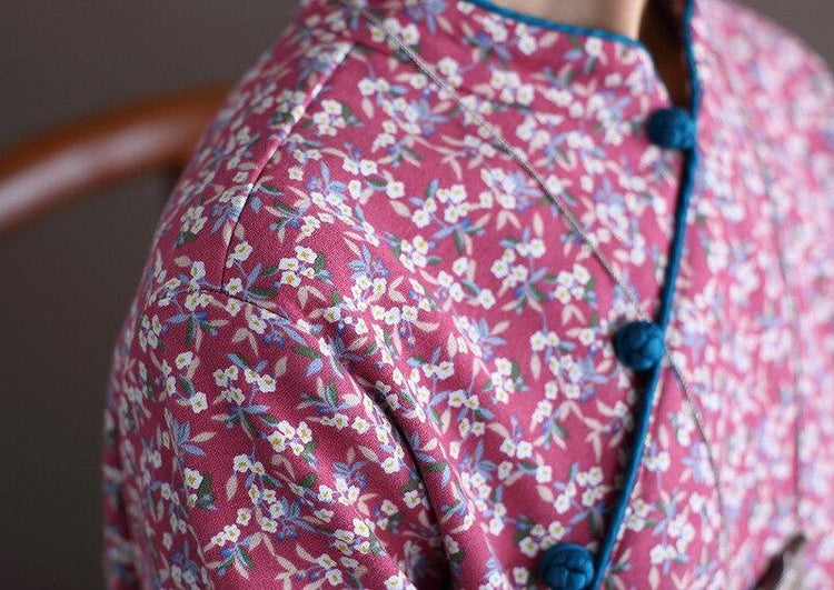 Women Loose Printed Stand Collar Dress Ladies Vintage Print Fleece Dresses Female 2020 Autumn Winter Dress - Omychic