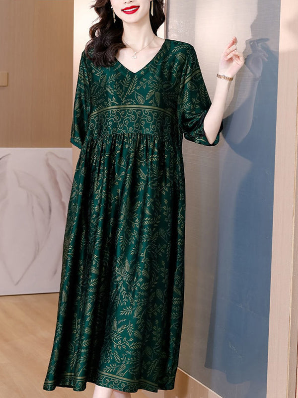 Plus Size Vintage Heavy Silk Casual Dress