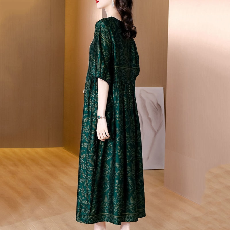 Plus Size Vintage Heavy Silk Casual Dress