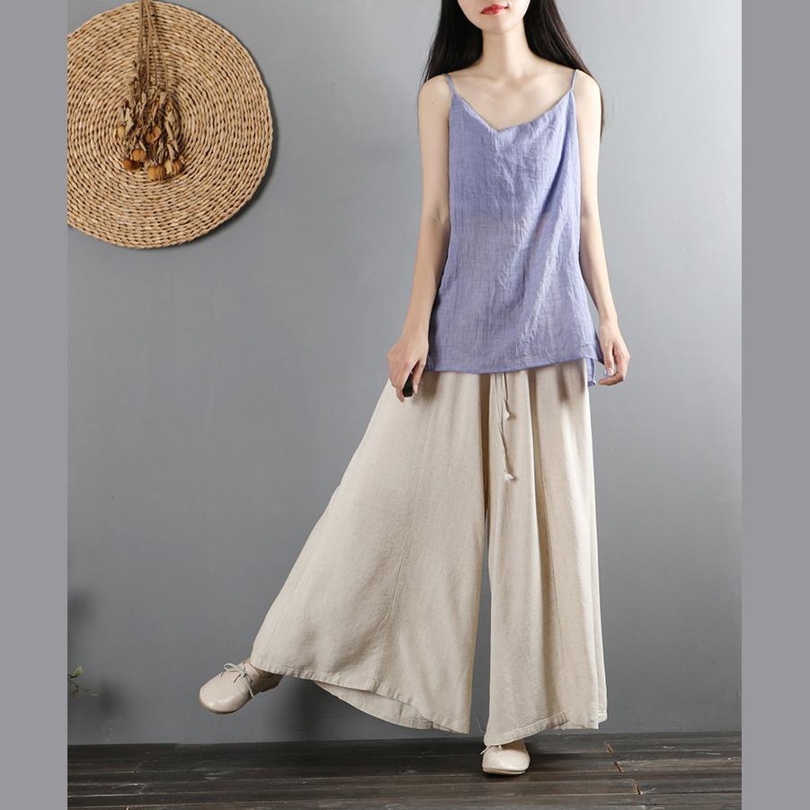 High quality cotton and linen wide-leg pants women loose thin wild white straight trousers - Omychic