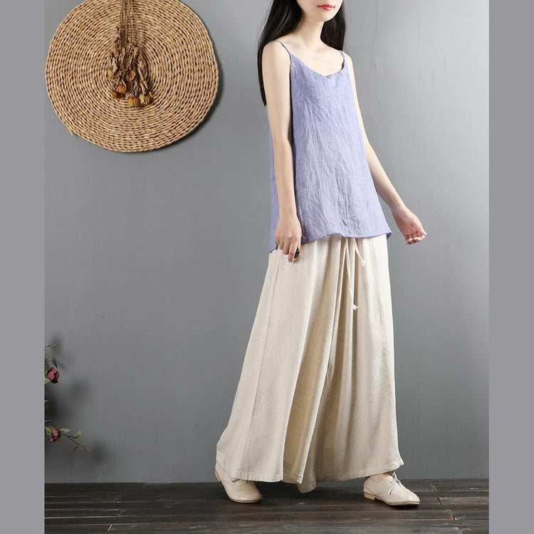 High quality cotton and linen wide-leg pants women loose thin wild white straight trousers - Omychic