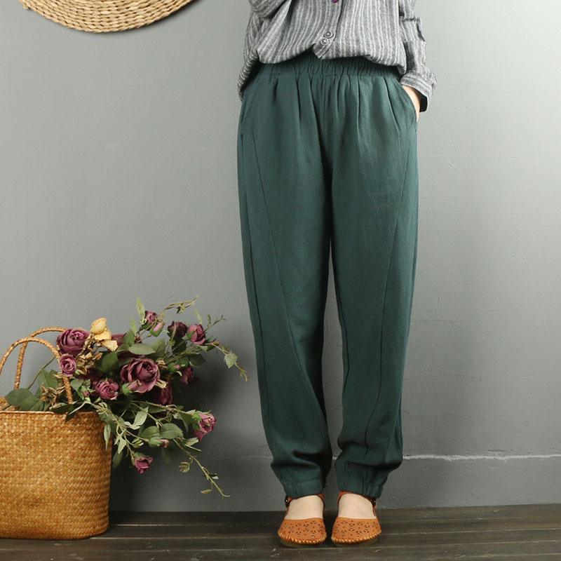 High quality elastic waist casual simple army green pants - Omychic