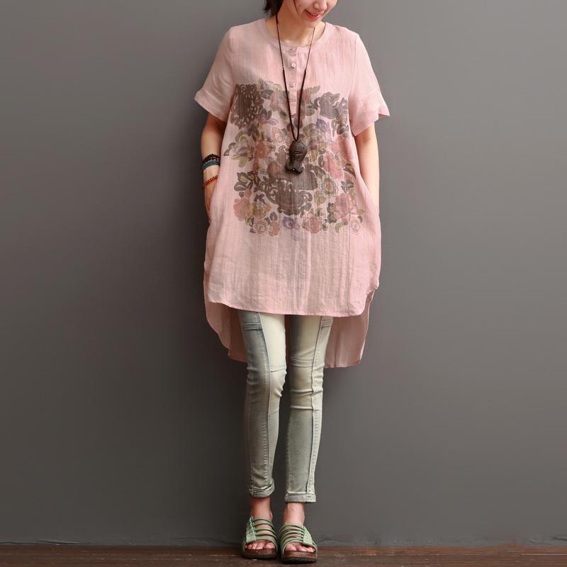 High low pink cotton dresses summer shift dresses - Omychic