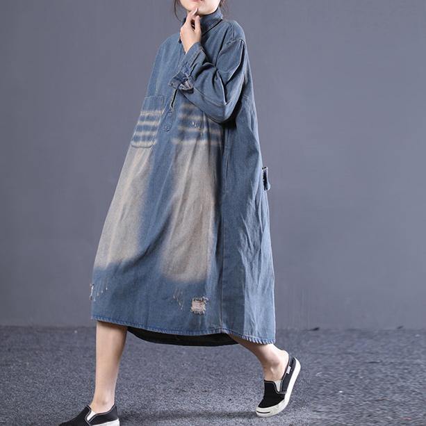 Hole cotton fall Wardrobes Tutorials denim blue cotton robes Dresses - Omychic