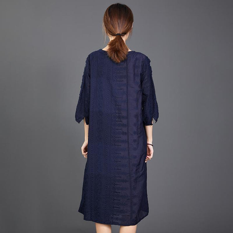 Hollow Out Solid Color Half Sleeve Casual Dress - Omychic