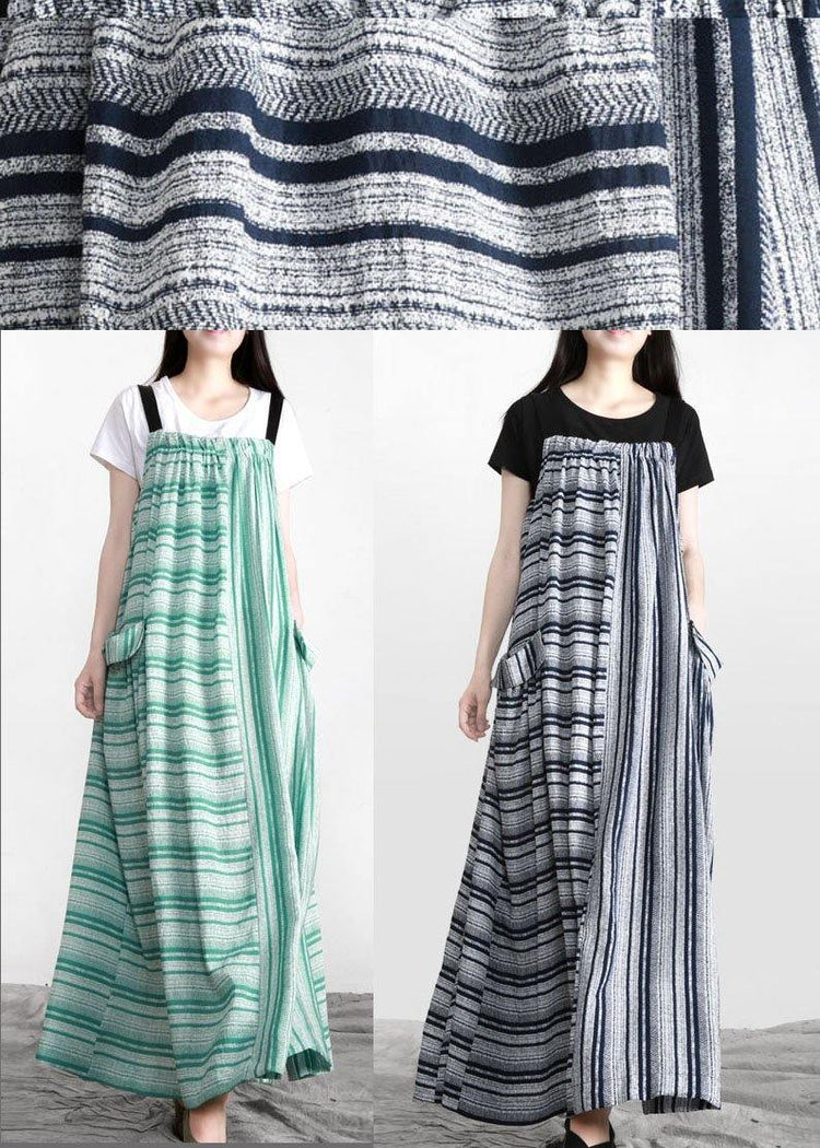 Hot Blue Striped Patchwork Linen Summer Dress - Omychic