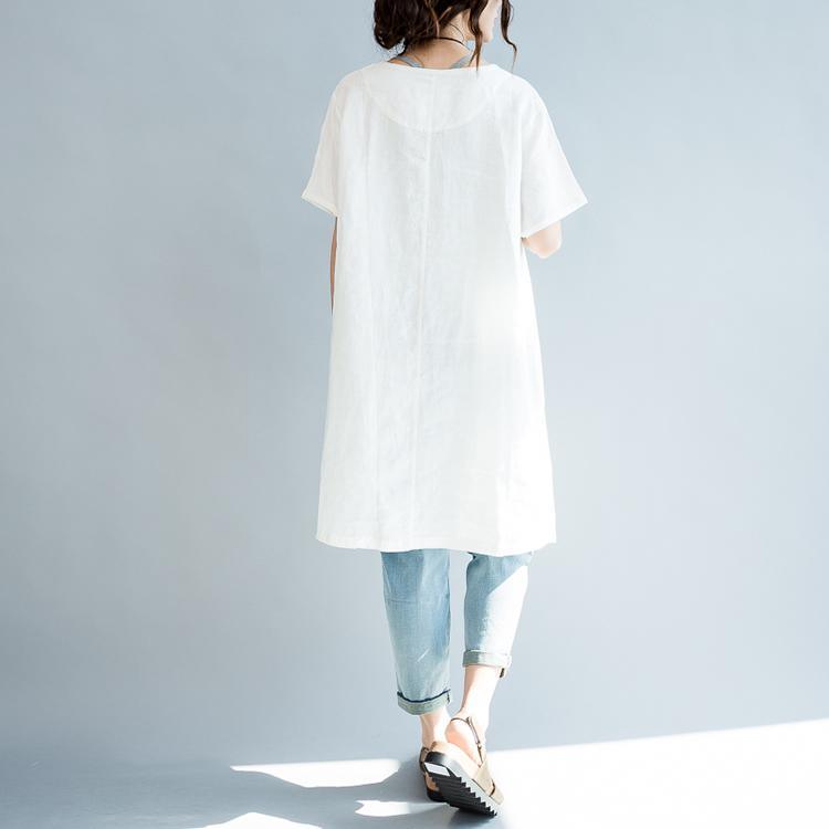 How's your life white linen shift dresses plus size linen blouses - Omychic