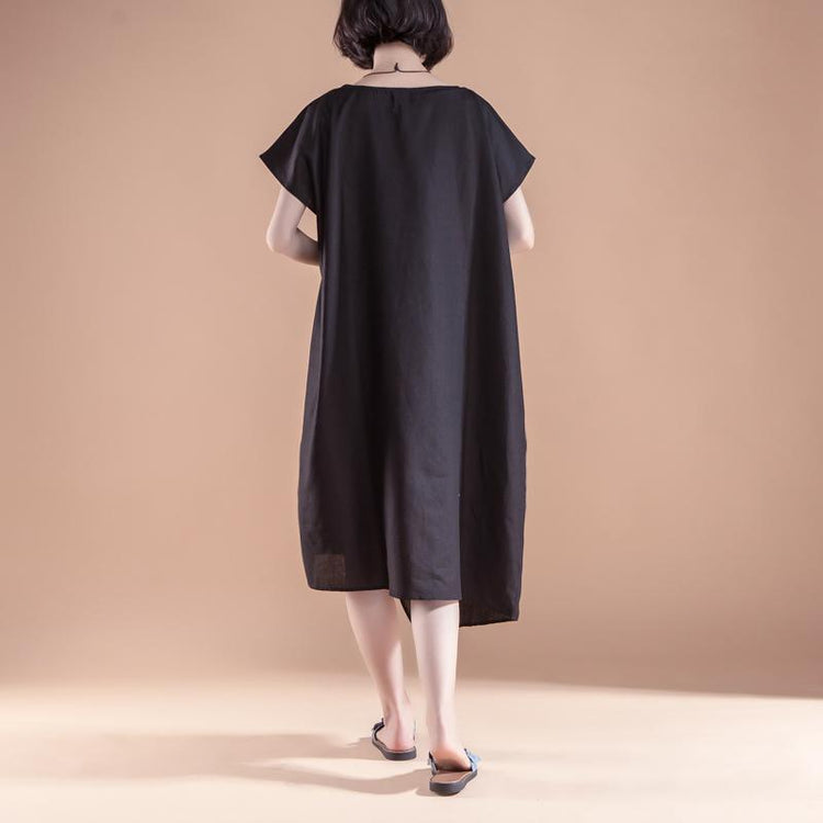 Short Sleeve High-low Hem Summer Casual Black Dress - Omychic