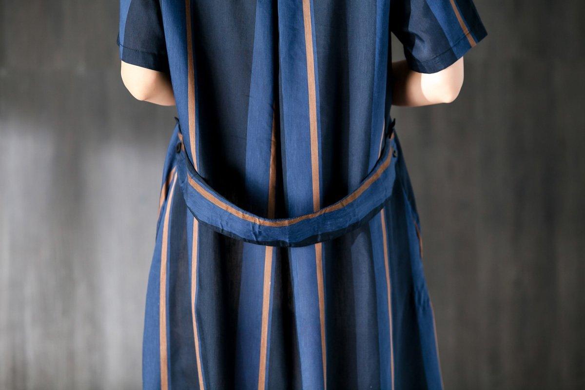 Navy Blue Stripe Women Dress with Ribbon Pocket - Omychic
