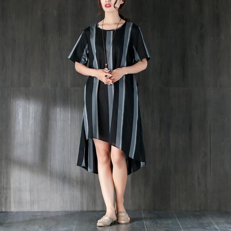 Short Sleeves Stripe Women Dress with Ribbon - Omychic