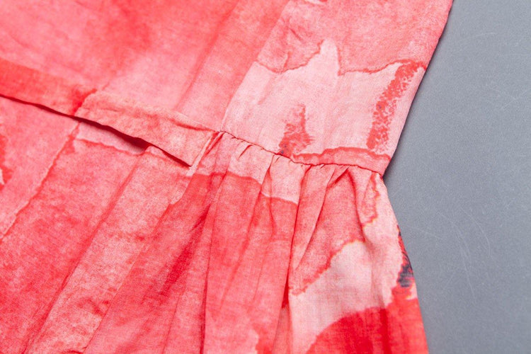 Short Sleeve Lacing Summer Pleated Casual Red Dress - Omychic