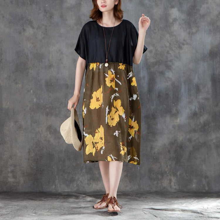 Women Short Sleeve Printed Patchwork Loose Dress - Omychic