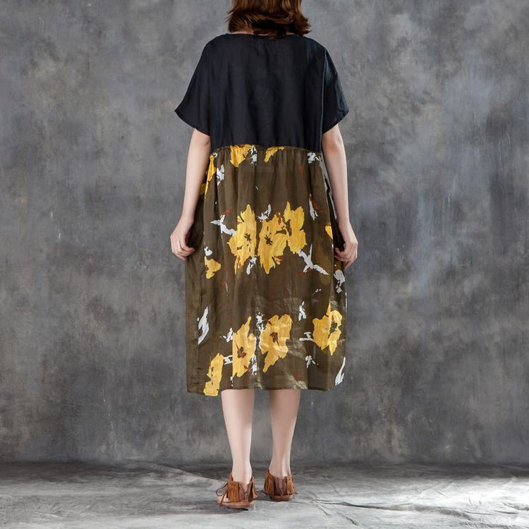 Women Short Sleeve Printed Patchwork Loose Dress - Omychic