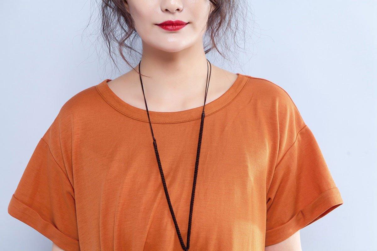 Short Sleeve Round Neck Summer Irregular Orange Dress - Omychic
