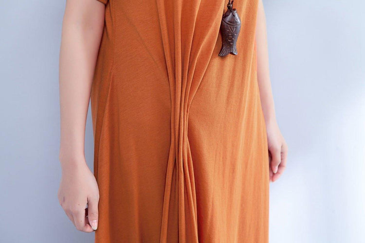 Short Sleeve Round Neck Summer Irregular Orange Dress - Omychic