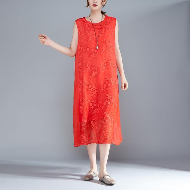 Women Embroidered Pullovers Sleeveless Red Dress - Omychic