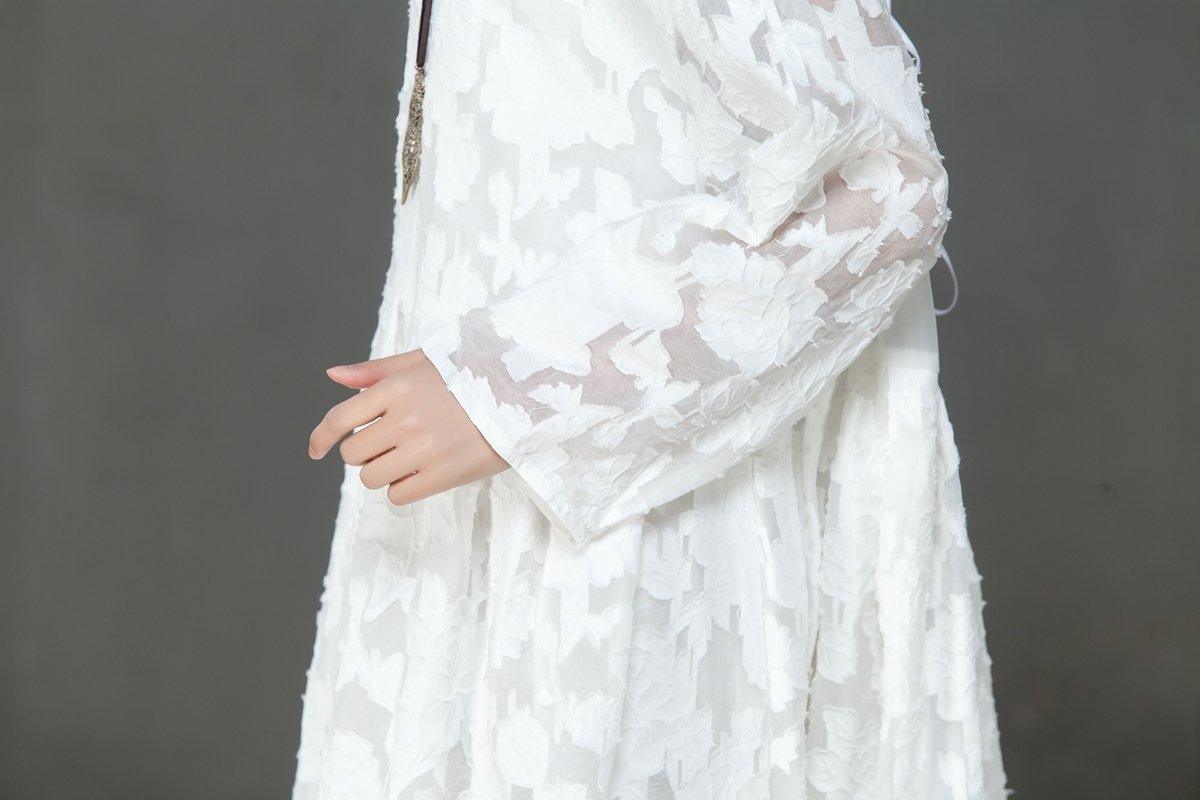 Loose Women Spring Round Neck Long Sleeve White Dress - Omychic