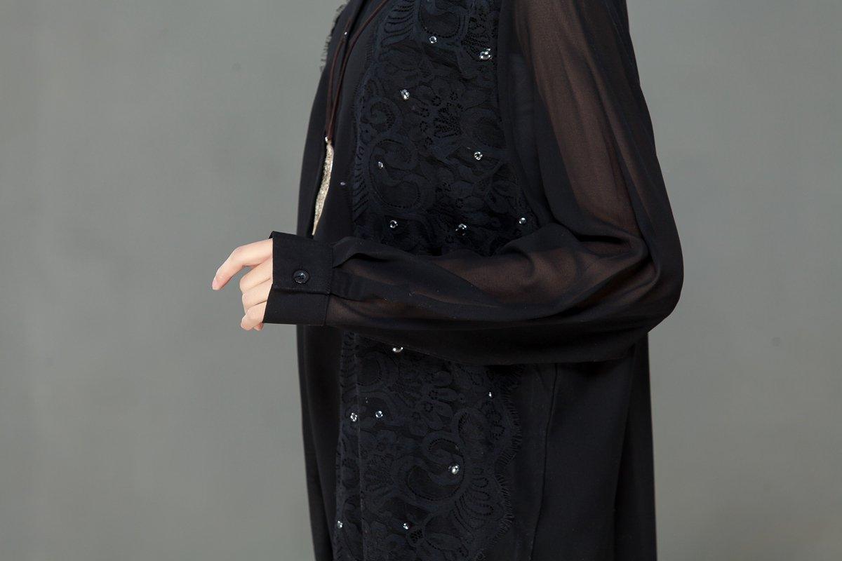 Spring Polo Collar Long Sleeve Women Black Dress - Omychic