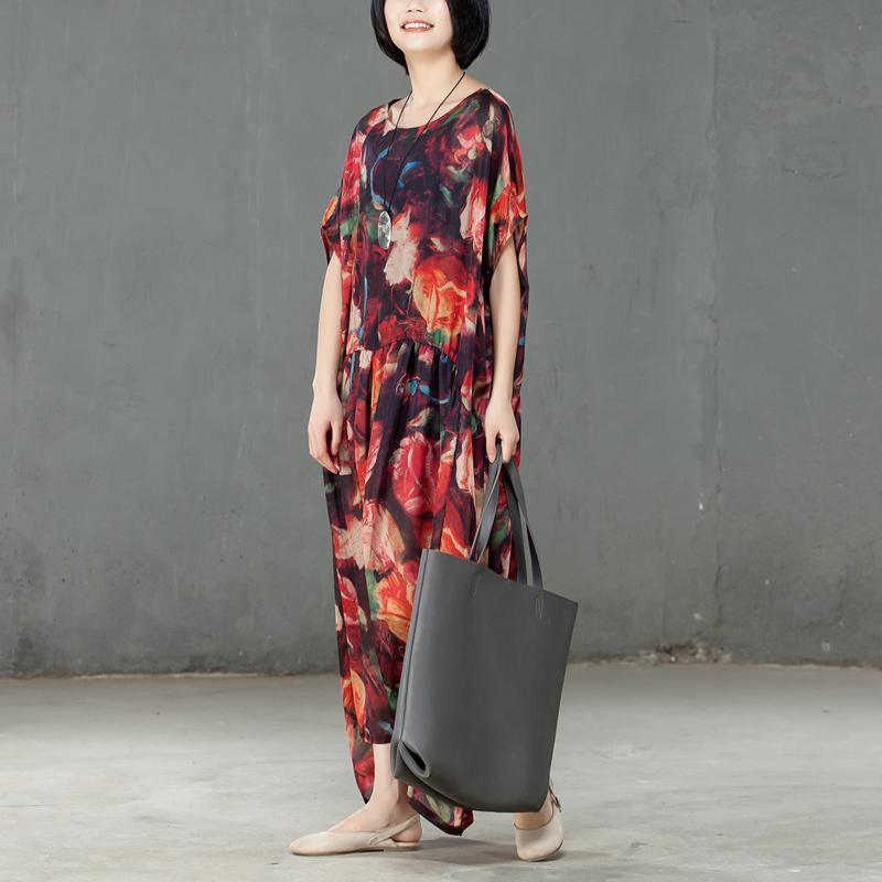 Spring Floral Printed Round Neck Short Sleeve Women Dress - Omychic